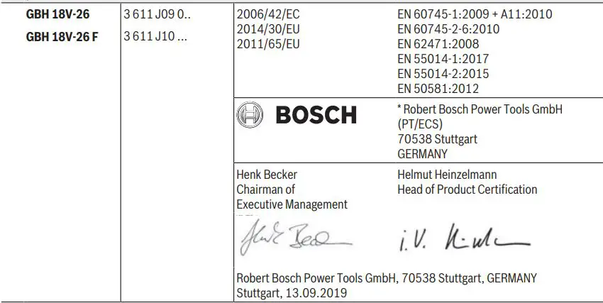 BOSCH GBH 18V-26 F Cordless Rotary Hammer Instruction Manual - Signature icon