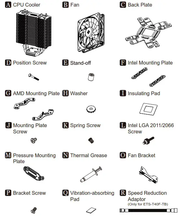 ENERMAX ETS T40Fit 100 Percent RAM compatibility Air CPU Cooler - Part List
