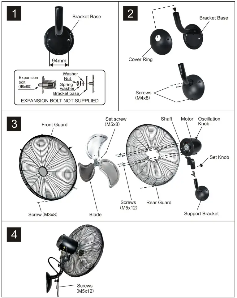 GLOBAL INDUSTRIAL 293129 293130 Wall Mounted Oscillating Fan - fig