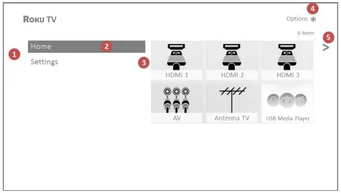 Roku TV™ Version 8.0 - Typical non-connected Home screen