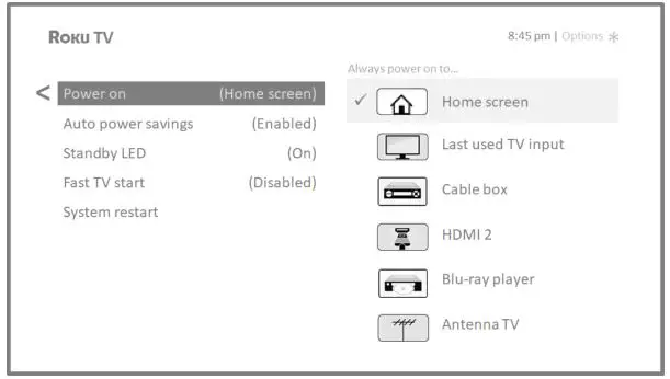 Roku TV Version 8.0 - Power on settings