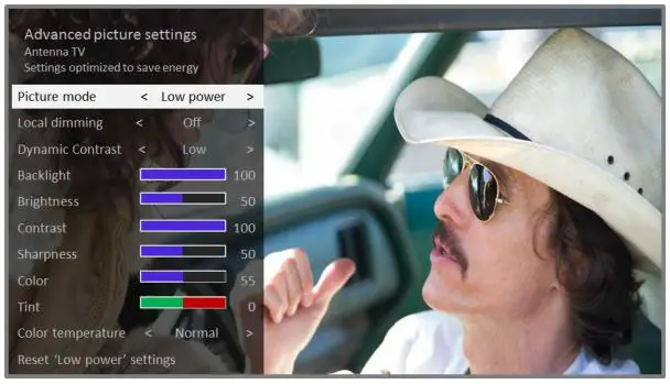 Roku TV Version 8.0 - Typical Advanced picture settings menu