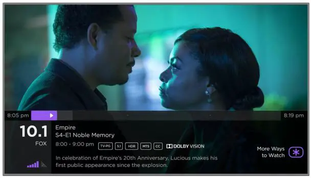 Roku TV Version 8.0 - the program information banner