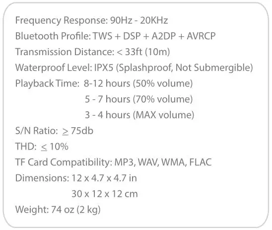 Alpatronix AX500 Bluetooth Speaker - Technical Specifcation