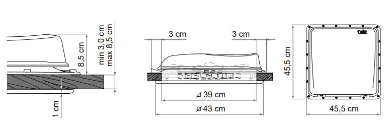 FIAMMA Turbo Vent Premium Rooflight Instruction Manual - Dimension