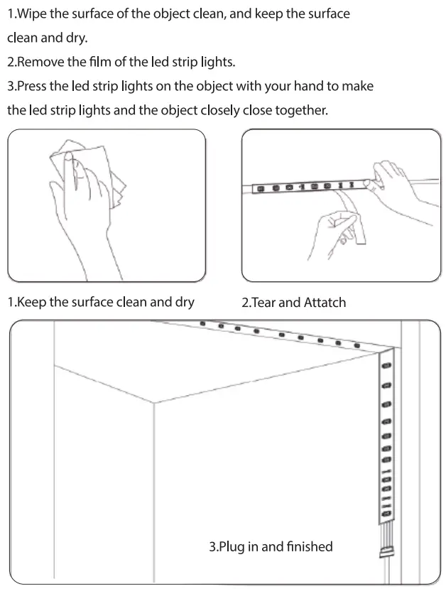 KEXU-W-XX Bedroom 65.6ft Smart WiFi and Bluetooth LED Strip Lights User Manual - Instructions