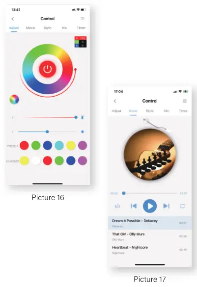 KEXU-W-XX Bedroom 65.6ft Smart WiFi and Bluetooth LED Strip Lights User Manual - Picture 16,17