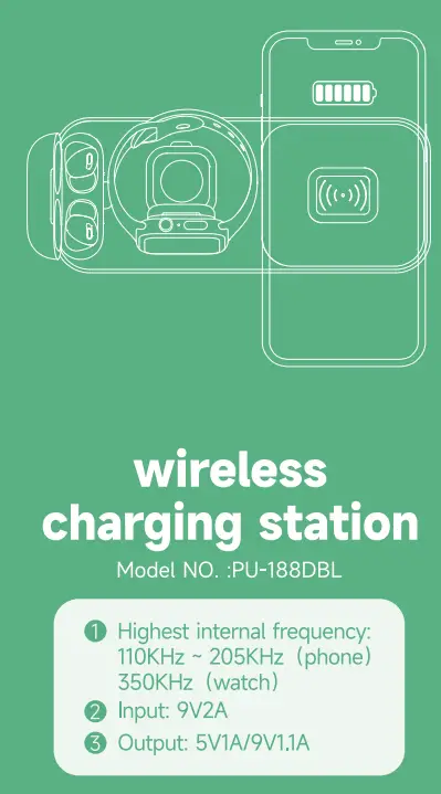 Guangzhoumeiyoujudianzishangwuyouxiangongsi PU-188DBL Wireless Charging Station Instruction Manual