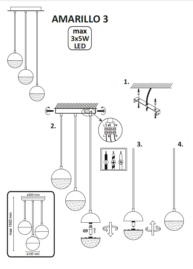 SVET SVETIL SA1230 Amarillo Max 3X5W LED Pole Chandelier FIG 1