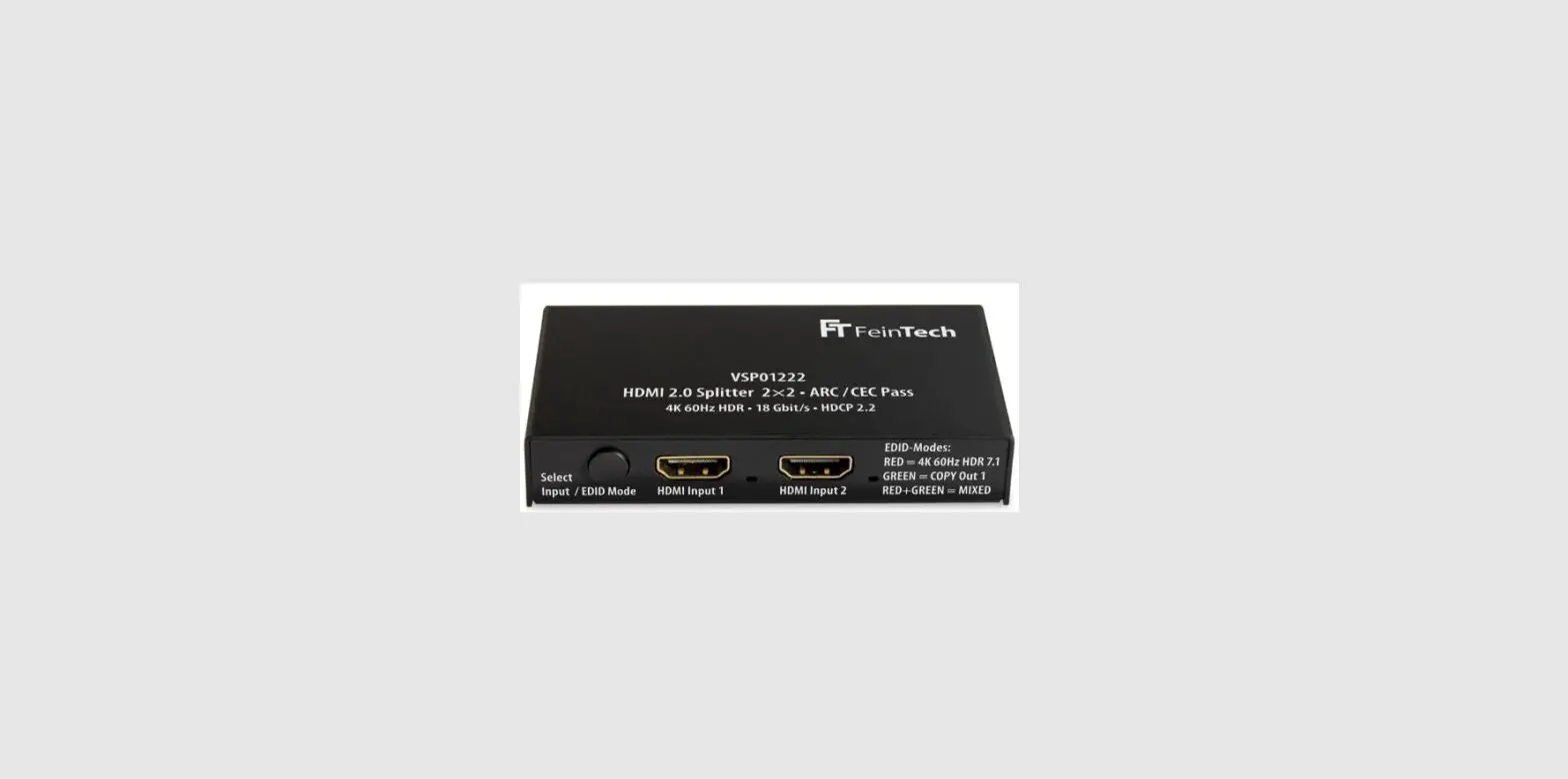 Feintech Vsp01222 Hdmi 2.0 Arc Or Cec Pass Splitter 2×2 Instruction Manual