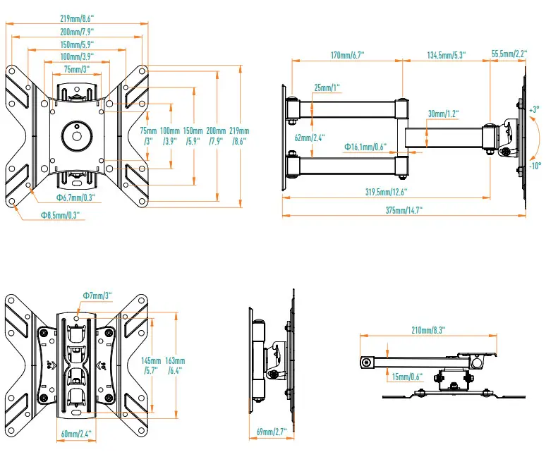 MOUNTUP MU0029 Mount - Product dimensions
