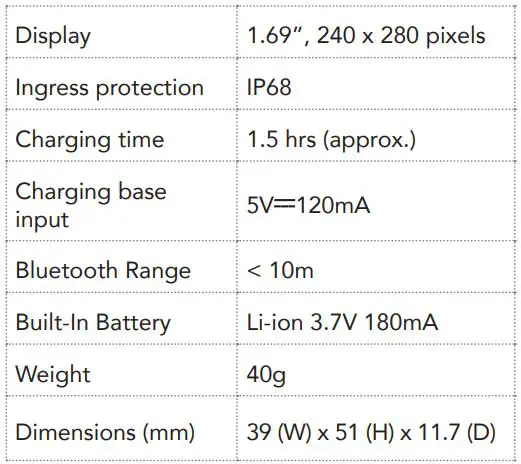 BAUHN Smart Watch with Sleep Tracking User Guide - Specifications