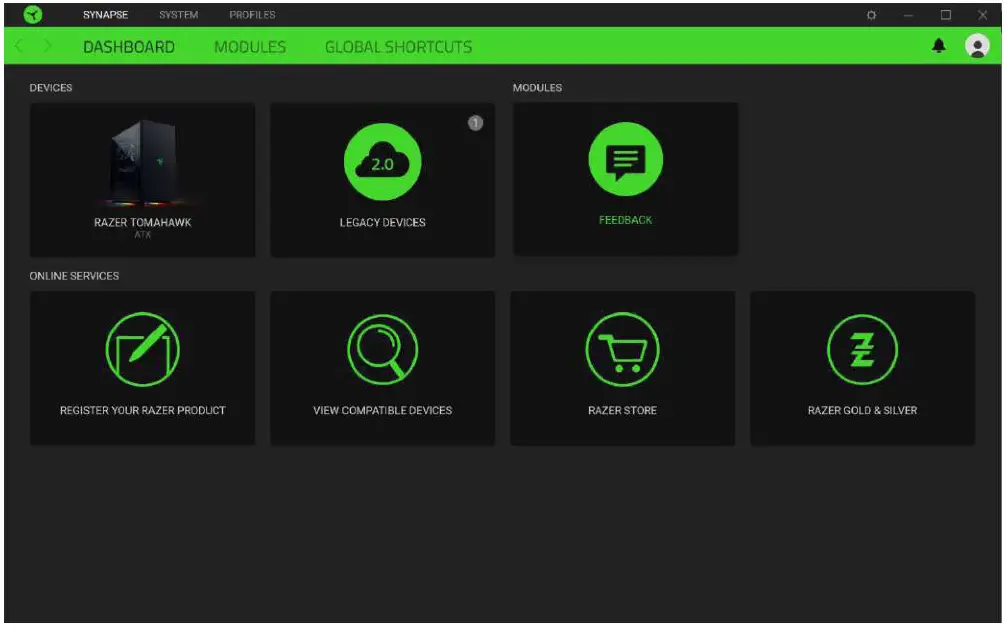 RAZER Tomahawk ATE Mid Tower Metal Gaming Case - Dashboard