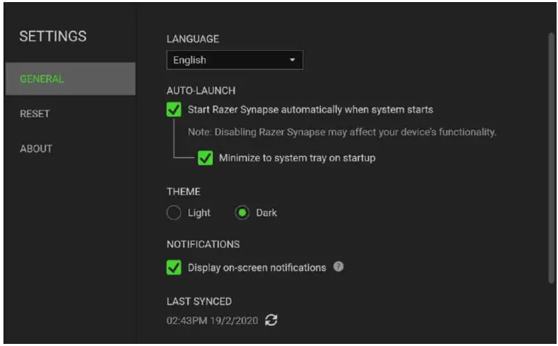 RAZER Tomahawk ATE Mid Tower Metal Gaming Case - SETTINGS WINDOW
