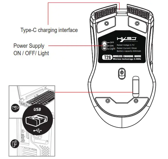 HXSJ T26 Wireless Charging Mouse - HOW TO USE