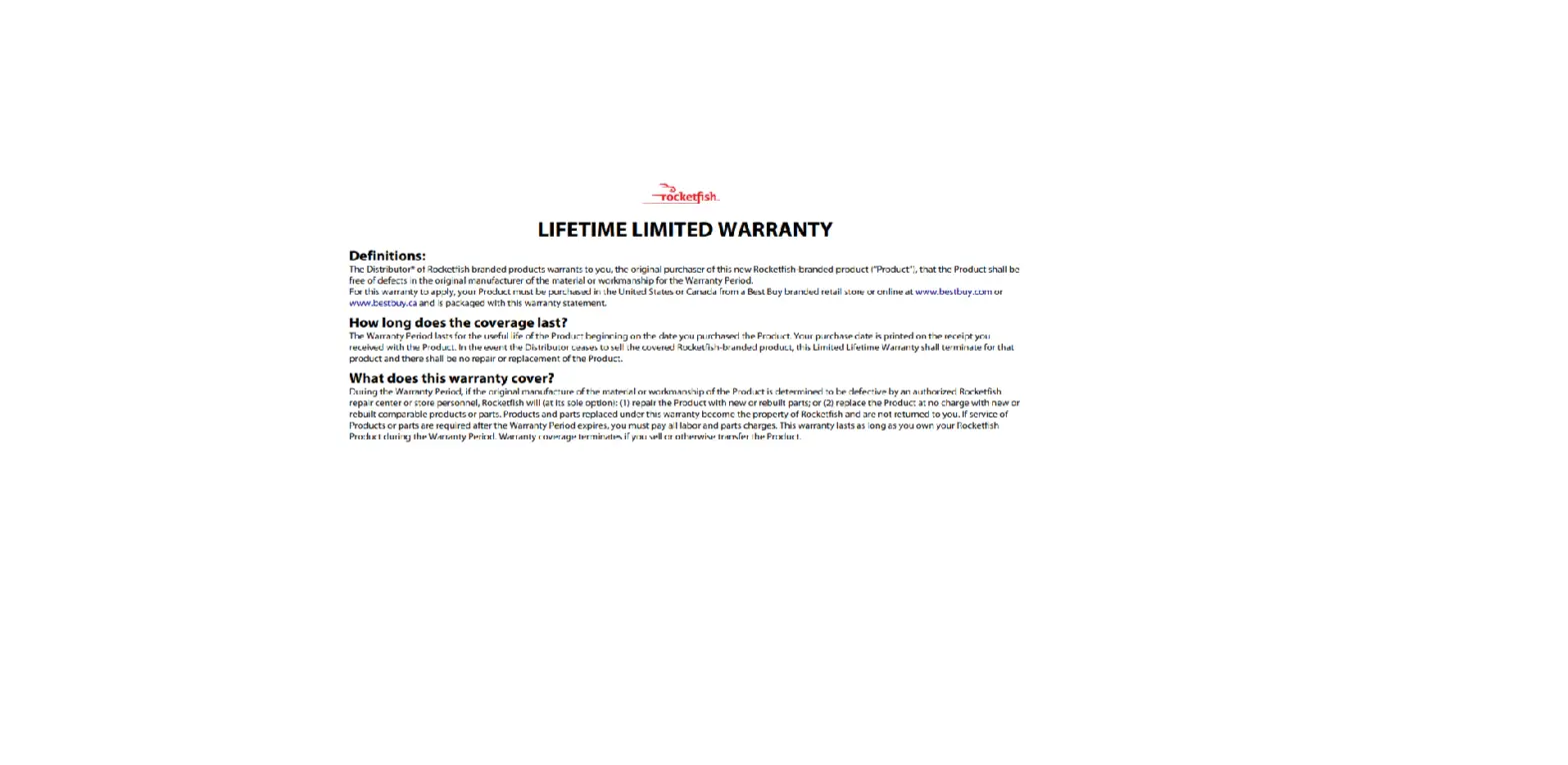 Rocketfish Lifetime Limited Warranty
