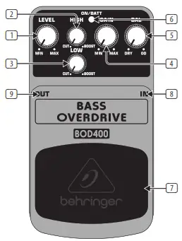 behringer Bass Overdrive BOD400 Authentic Tube-Sound Overdrive Effects Pedal - OVERDRIVE