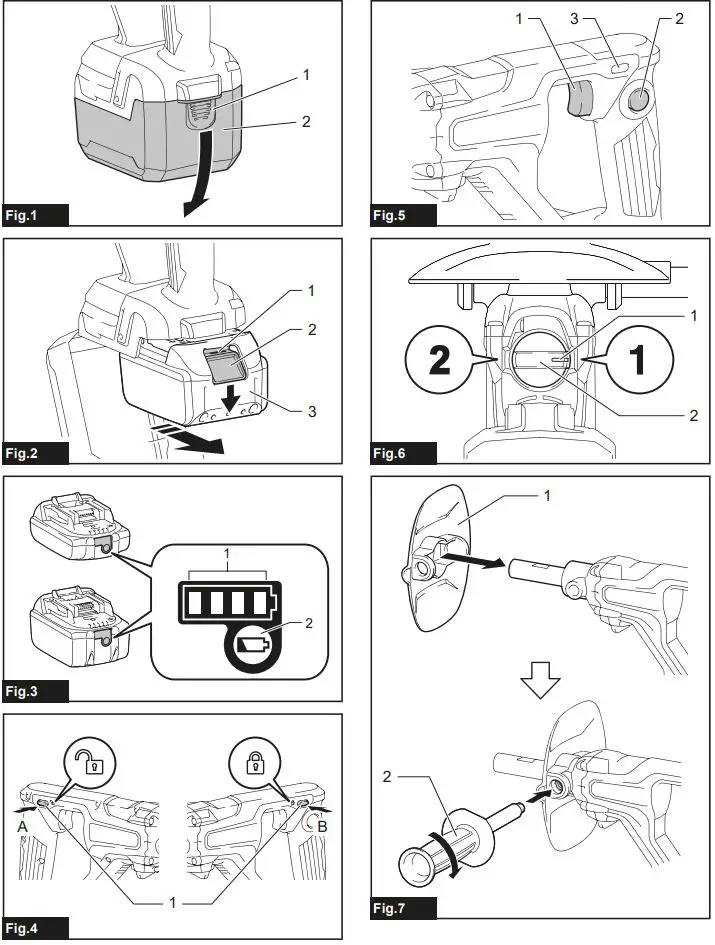 Makita DUT130, DUT131 Cordless Mixer Instruction Manual - Fig 1,7