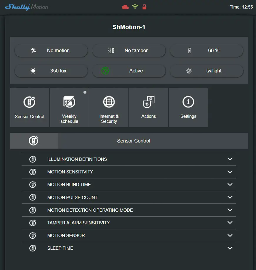 Shelly Motion Sensor WiFi Detector - disable Sleep time