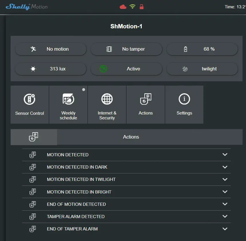 Shelly Motion Sensor WiFi Detector - vibration is detected