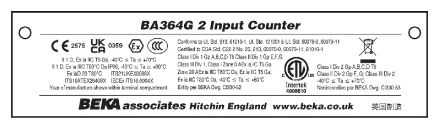 BEKA BA364G Counters, Intrinsically safe 1