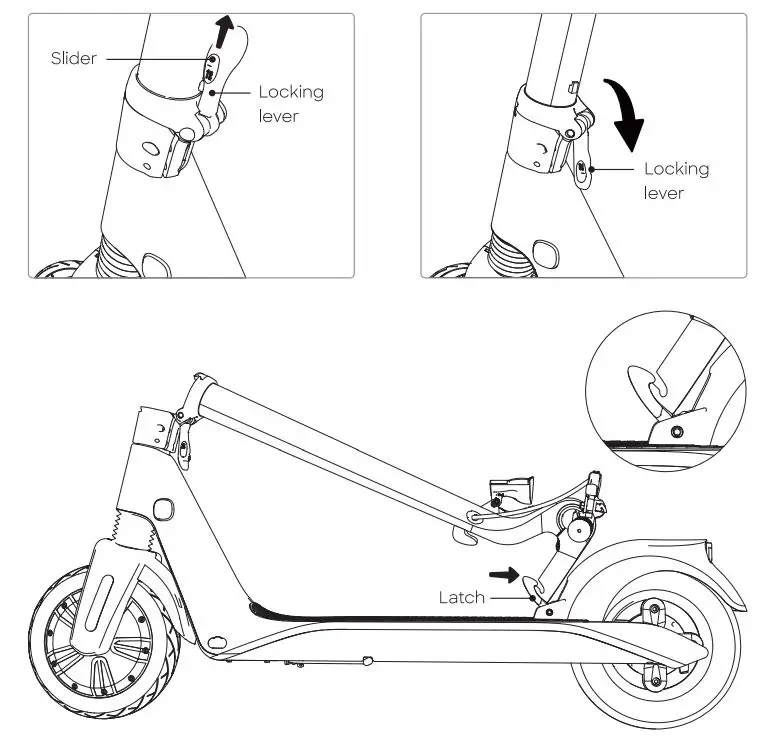 Bird Retail Bird Flex Electric Scooter Black User Manual - Folding down and locking the neck