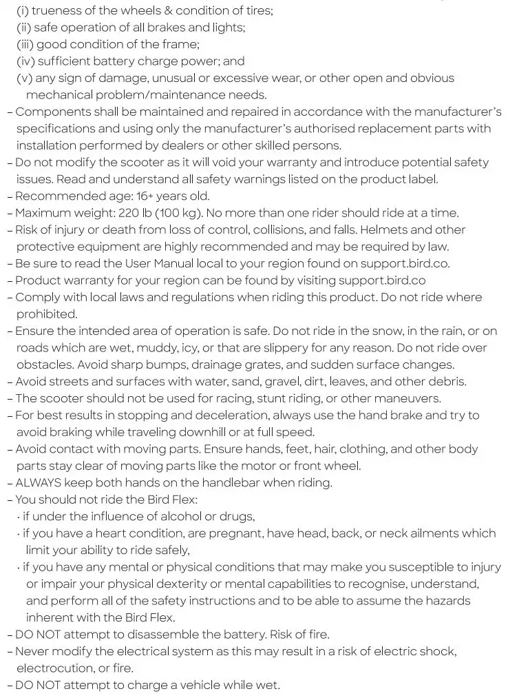 Bird Retail Bird Flex Electric Scooter Black User Manual - Instructions and safety guidelines