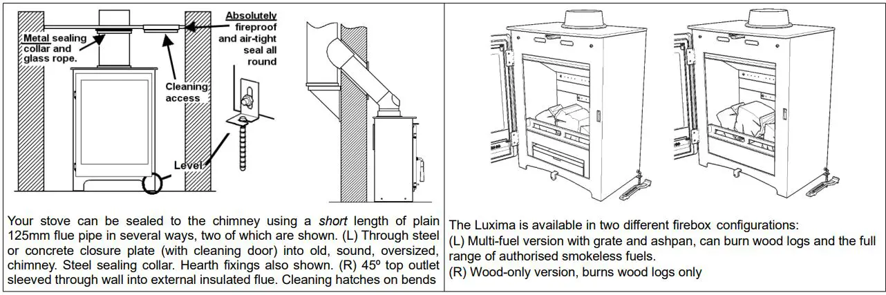 BFM Europe PLXMF Luxima Multi Fuel Stove Instruction Manual - Your stove can be sealed to the chimney