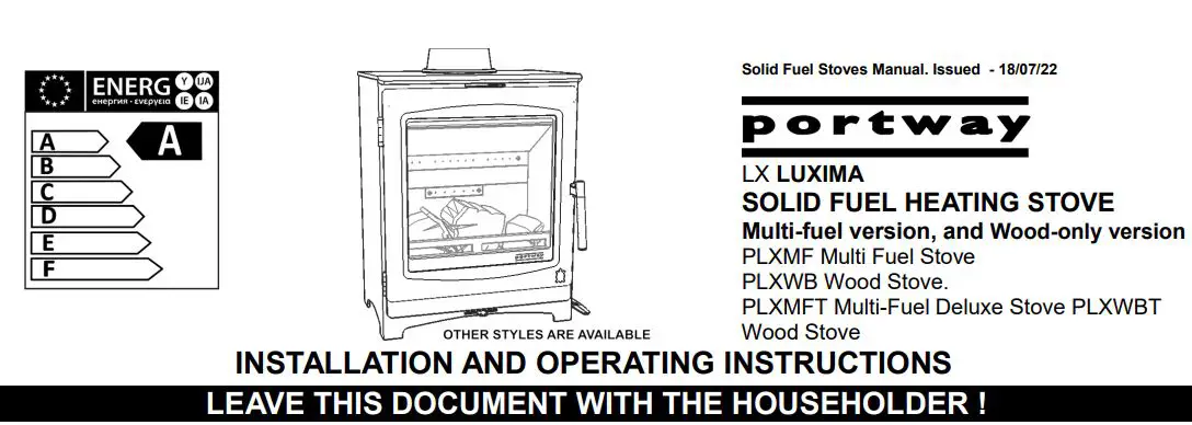BFM Europe PLXMF Luxima Multi Fuel Stove Instruction Manual