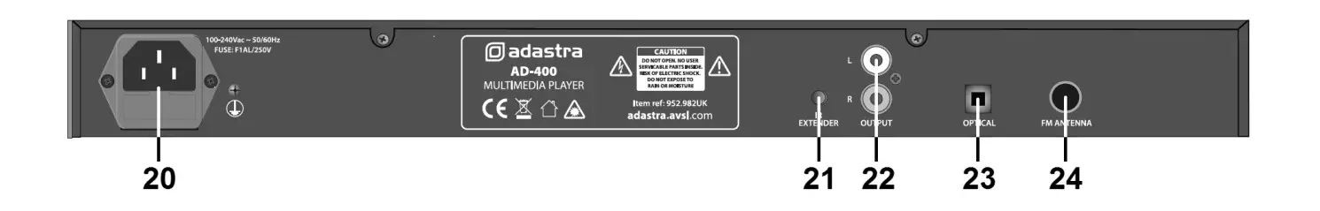 adastra AD 400 CD Player with USB SD and FM Tuner- Rear panel