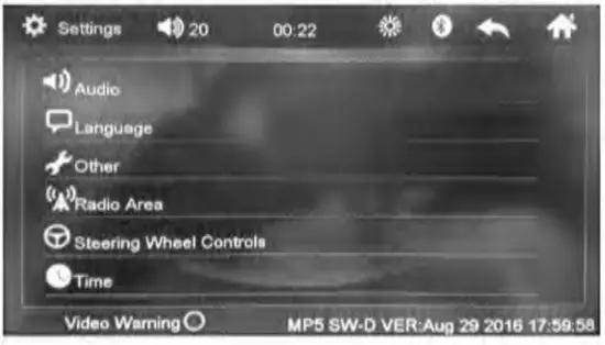 Shenzhen Shunxinda Trading Q3571 MP5 Car Player - Setting