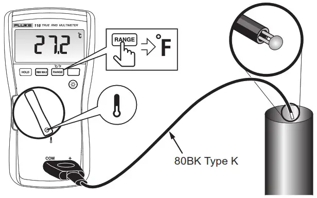 FLUKE 116 Digital Handheld Multimeter - Measuring Temperature 2