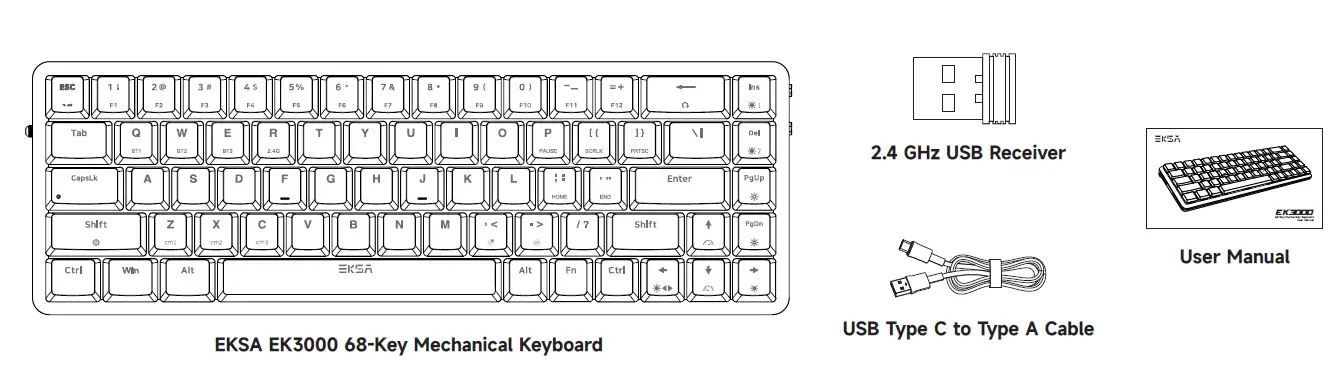EKSA EK3000 Tri Mode 68 Key Ultra Thin Low Profile Mechanical Keyboard FIG 1