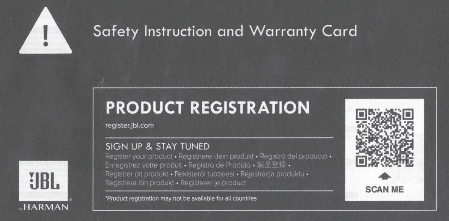 JBL WIND3 Portable Speakers User Guide - safety instruction AND warranty card