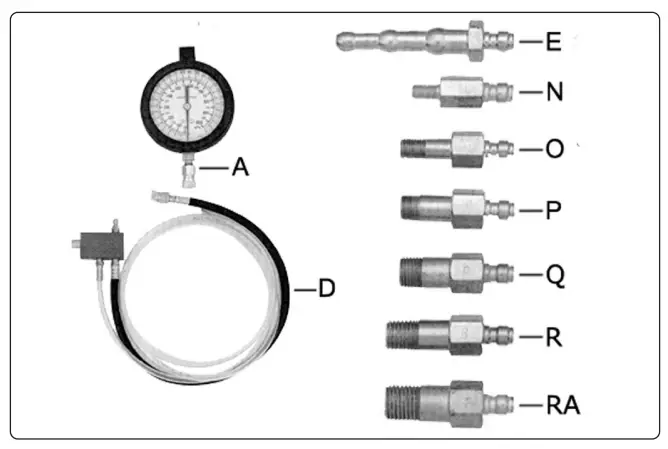 SEALEY VSE210 Fuel Injection Pressure Test Kit - BOLT ADAPTORS