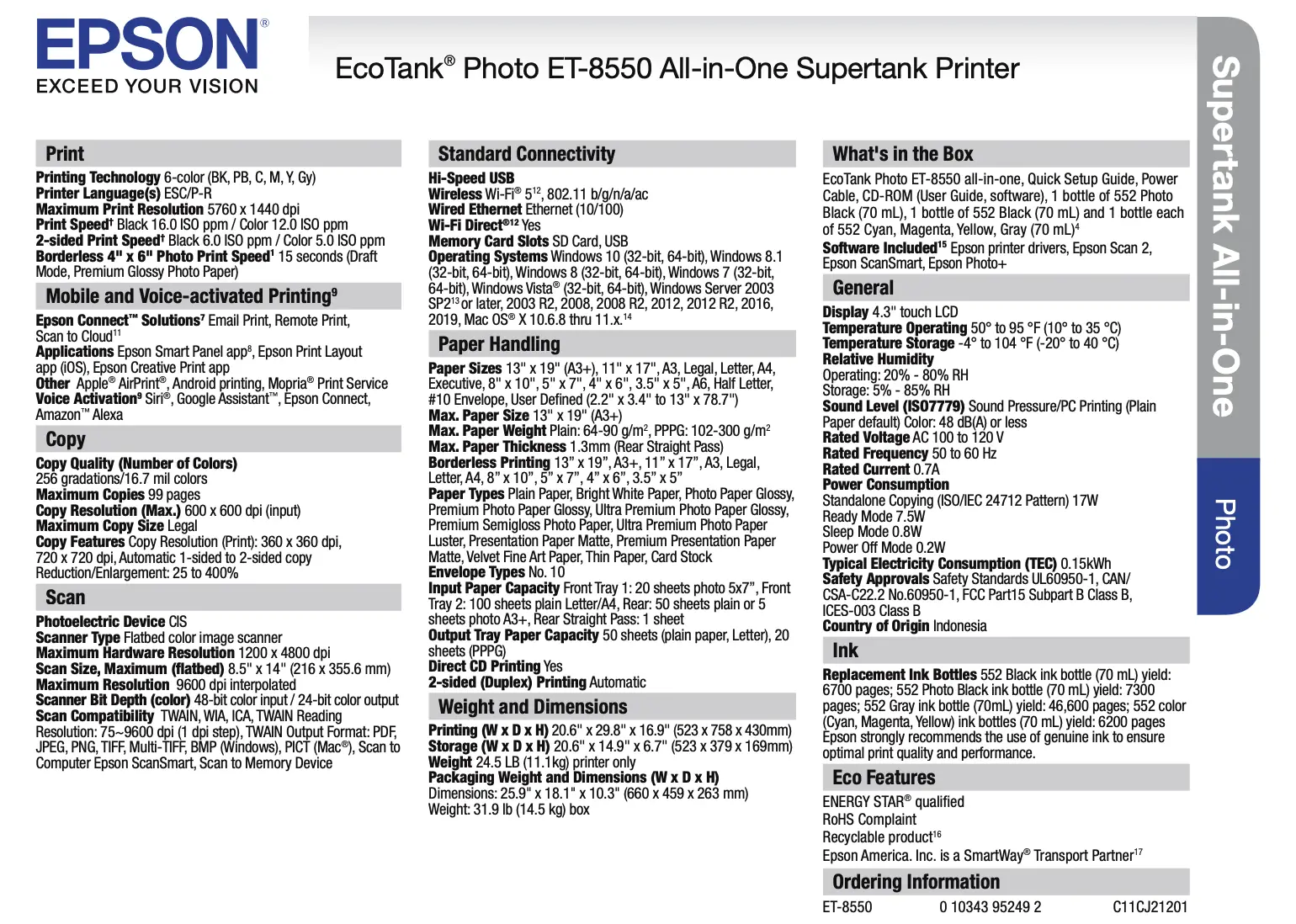 EcoTank® Photo ET-8550 Continued