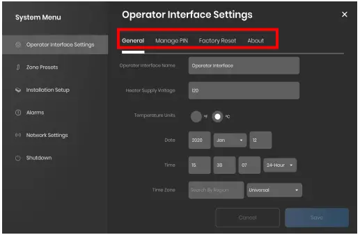 BriskHeat LYNX Temperature Control System - INTERFACE SETTINGS