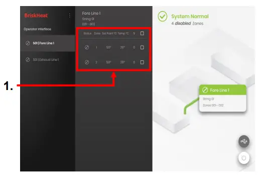 BriskHeat LYNX Temperature Control System - Line Selection Pane