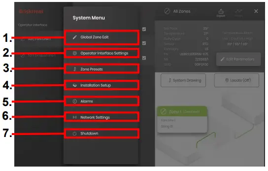 BriskHeat LYNX Temperature Control System - SYSTEM MENU