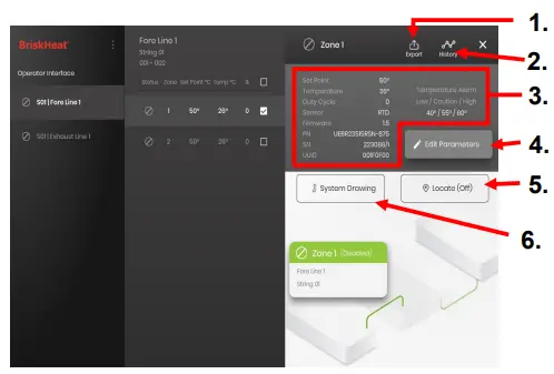 BriskHeat LYNX Temperature Control System - ZONE DETAIL SCREEN