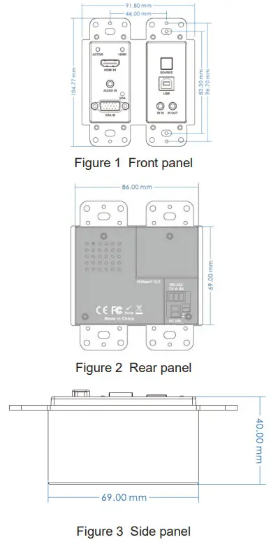 VigilLink VLWP-2HVG-TR 18G 2x1 HDMI-VGA Wall Plate with Auto-Switching - Dimension of Panel