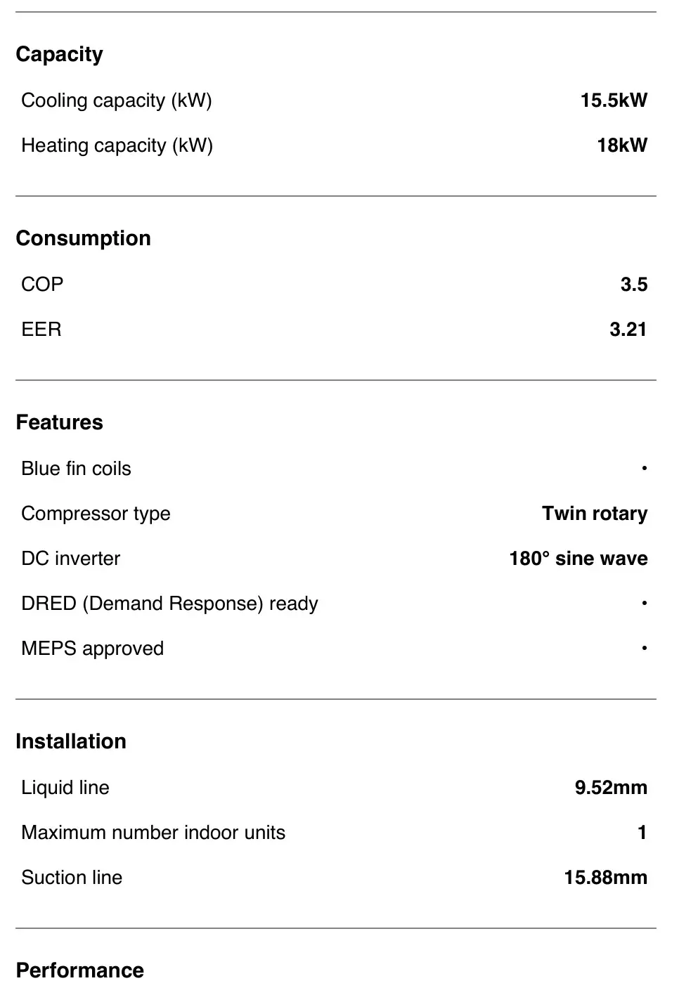 Haier 1UH160P1ERG Smart Power Outdoor 1Phase 16.0 kW - SPECIFICATIONS