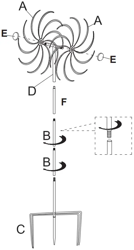 JAXSUNNY HG61H0460 Metal Kinetic Rainbow Windmill A2