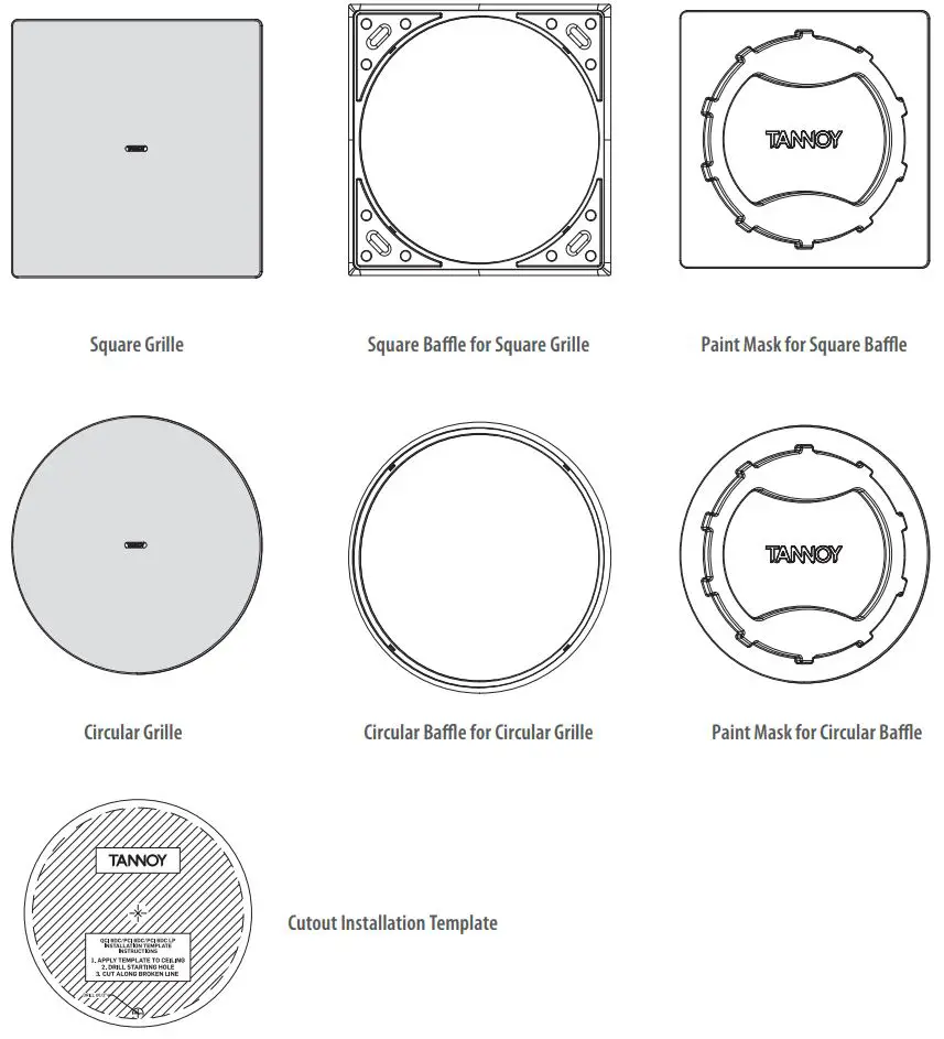 TANNOY QCI 6DC High-Performance 6″ Dual Concentric In-Ceiling Loudspeaker User Guide - Product Feature Identification PCI 6DC - Supplied Items