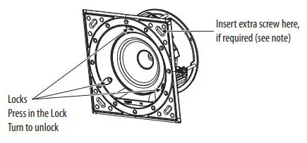 TANNOY QCI 6DC High-Performance 6″ Dual Concentric In-Ceiling Loudspeaker User Guide - To lock the speaker in place in the frame, press down on the three lock buttons on the front of the speaker