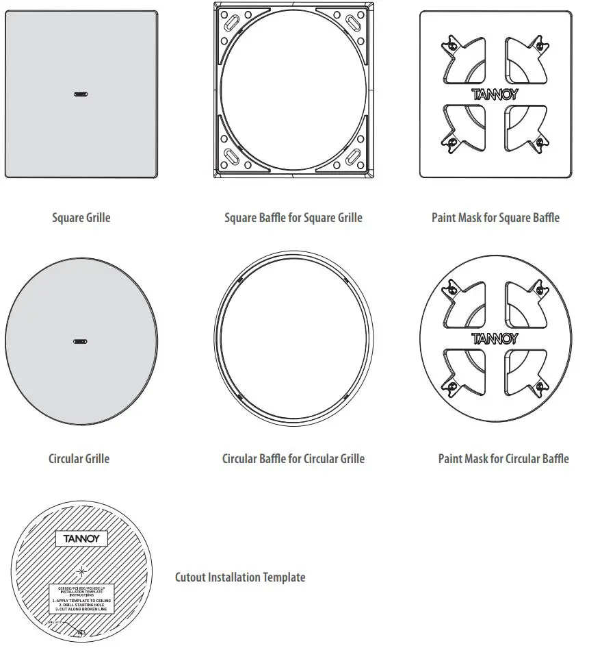 TANNOY QCI 6DC High-Performance 6″ Dual Concentric In-Ceiling Loudspeaker User Guide - Product Feature Identification QCI 6DC - Supplied Items