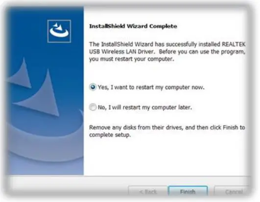 levelone WUA-1810 E AC1200 Dual Band Wireless USB Network - In the below interface, please select Yes, I want to restart my computer now