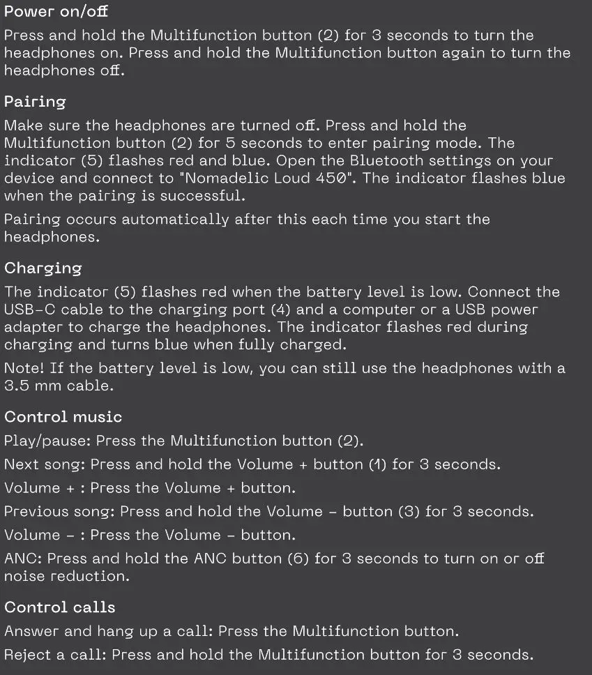 Nomedelic Loud 450 Hybrid ANC Headphones User Manual - Use
