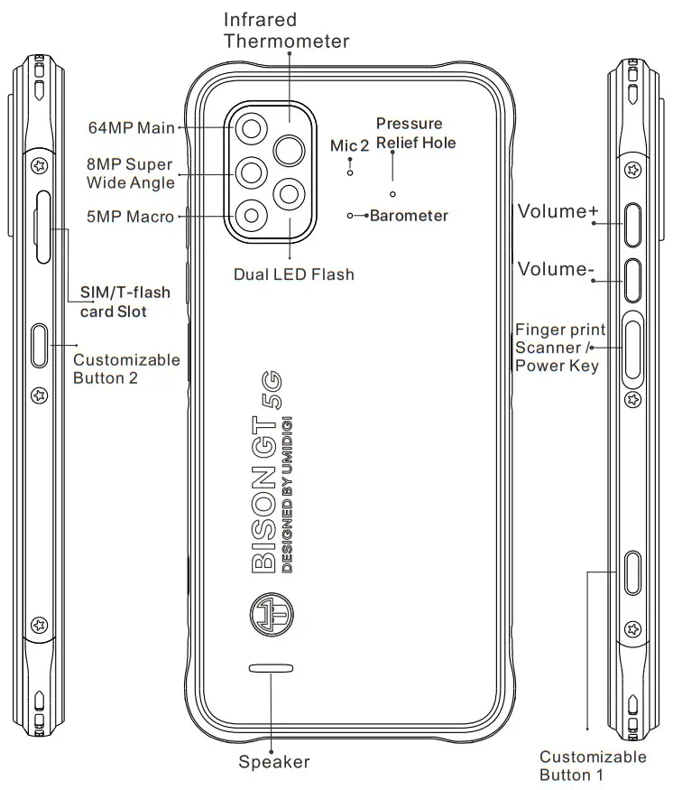 UMIDIGI RP02 Bison GT2 5G Smartphone - Product Hex vision image 1
