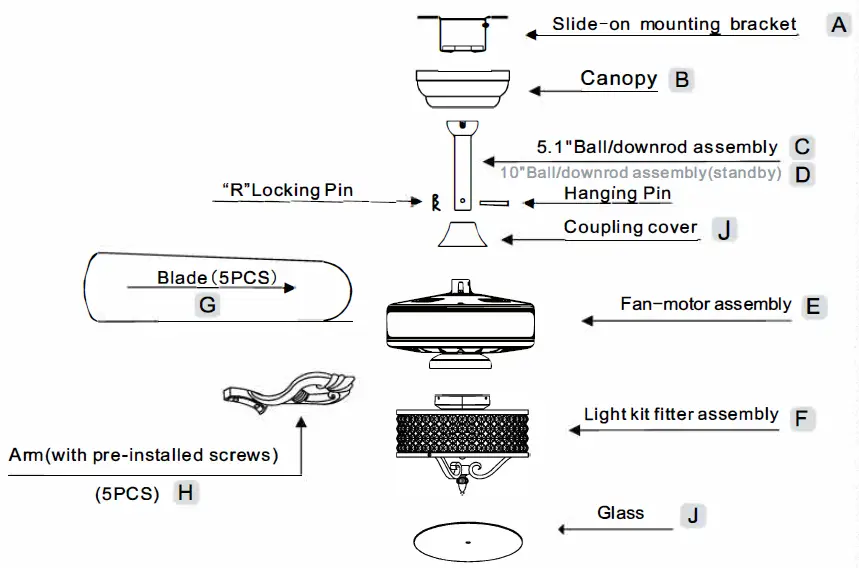 COSTWAY-ES10056US-52-Inch Ceiling-Fan-Lamp-with-Beads-FIG-3